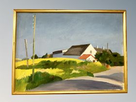 Danish School : White farm building on hillside, oil on canvas ,