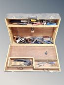 A joiner's tool box containing hand tools, wood working plane Stanley Bailey No.