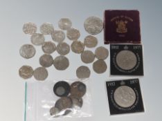 A collection of coins, Crowns, Festival of Britain coin,