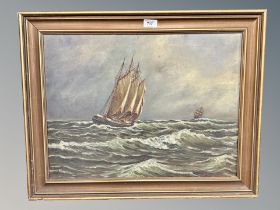 Danish School : Boats in rough seas, oil on canvas,