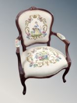 A French style open armchair with tapestry seat