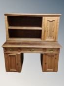 A 19th century pine twin pedestal desk (no feet),