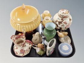 A Mason's ginger jar, Wedgwood Jasperware trinket box, Mason's Mandalay jug,
