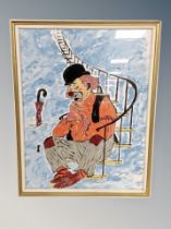 An oil on board depicting a clown indistinctly signed