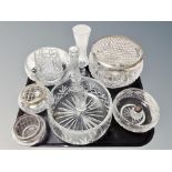 A group of crystal, bud vases,