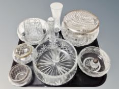 A group of crystal, bud vases,