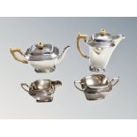 An Art Deco silver four piece tea service, Joseph Rodgers and Sons,