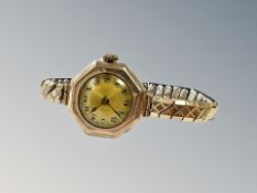 A lady's vintage 9ct gold wristwatch on plated expansion strap