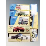 Seven boxed Corgi models including Nottingham city transport bus, Wall's AEC boxed trailer set,