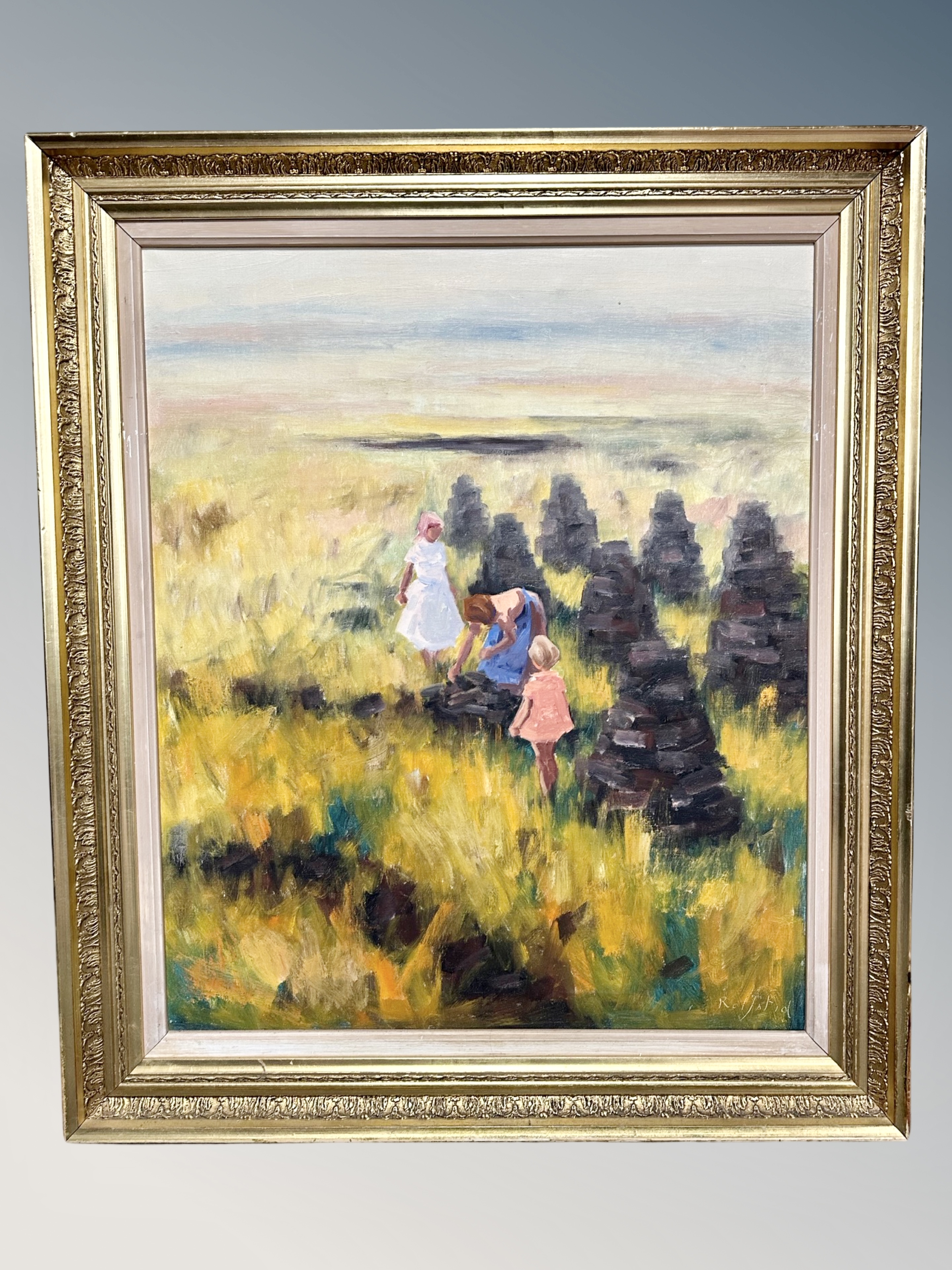 Danish School : Children in a field, oil on canvas,