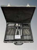 A leather cased canteen of stainless steel cutlery