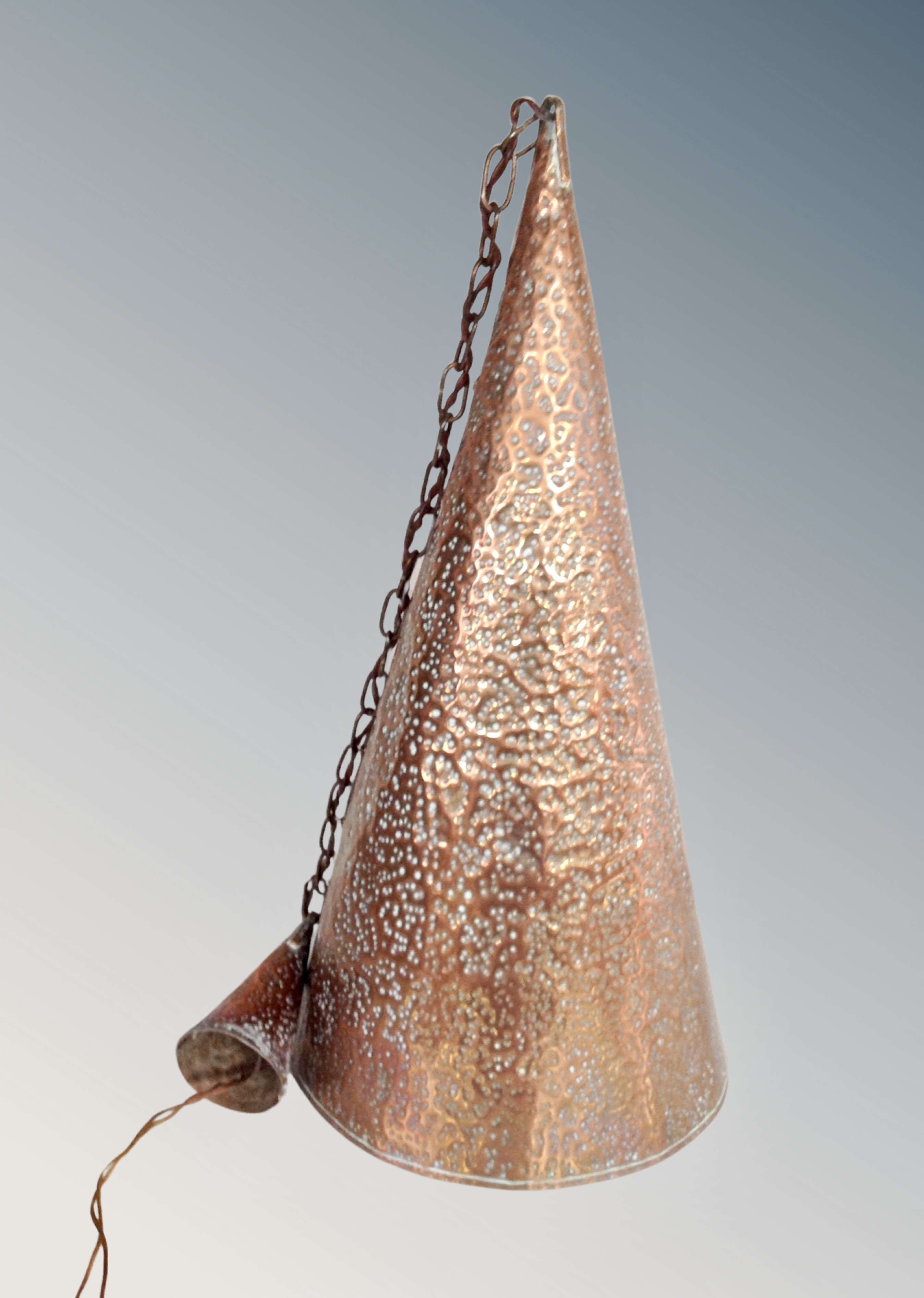 A Scandinavian conical copper pendant light fitting,