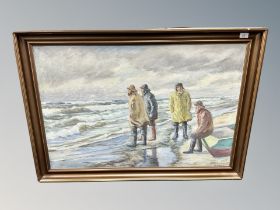 Twentieth Century Danish School : Four Fishermen at the Water's Edge, oil on canvas,