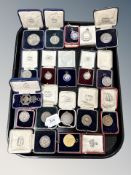 A collection of sporting medals and awards, some examples in silver and enamel,
