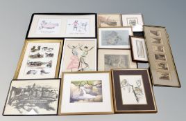 A collection of pictures and prints including 19th century engravings of old Bristol framed as a