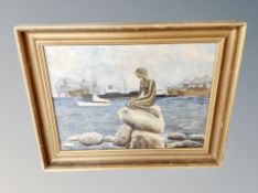 Danish School : Nude figure seated on rocks, oil on canvas,