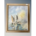 Twentieth Century Danish School : Two Fishing Boats in Calm Waters, oil on canvas,