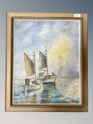 Twentieth Century Danish School : Two Fishing Boats in Calm Waters, oil on canvas,