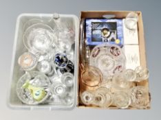 Two boxes of 20th century crystal and pressed glass ware,