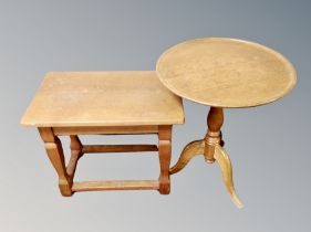 Two blond oak occasional tables