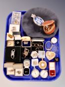 A group of pocket watches, dress rings, RAC badge, lady's watch,