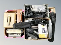 Three boxes of assorted photographic items, Kodak camera, vintage Hitachi colour video camera,