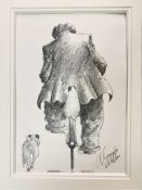 Alexander Millar : Gadgie on a Bicycle with Two Dogs, pencil, signed, 29 cm x 20 cm, framed.