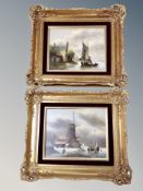 Dutch School : A pair of oils on board depicting fishing boats signed Hendrick V,