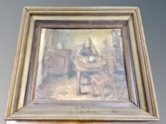 Emsel Hansen : A figure seated at a table, oil on canvas,