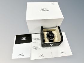 A gent's stainless steel IWC Schaffhausen Portofino automatic calendar centre seconds wristwatch,