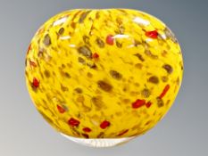 Peter Layton (Born 1937) A mottled yellow art glass vase, signed, height 10.5cm.