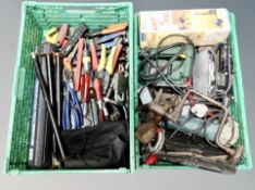 Two crates of power tools and hand tools