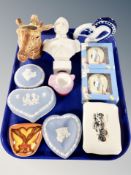 A tray of Wedgwood Jasper ware, Wade box and cover, jug in the form of a giraffe,