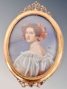 After Joseph Karl Stieler (1781-1858) Portrait miniature of Auguste Strobel, 9cm by 7cm,