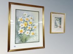 Margaret Adamson : Still life of Daffodils, watercolour,