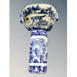 A 20th century Staffordshire blue and white foot bath together with a similar pot