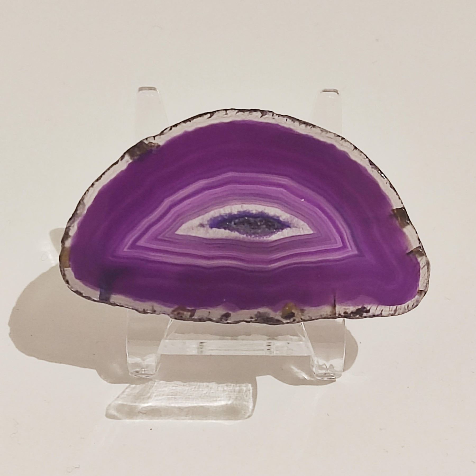 A Titanium aura amethyst rainbow crystal from Namibia and a purple agate slice from Mexico. - Image 3 of 3