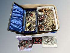 A box of costume jewellery, necklaces,