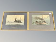 Two German battleship colour prints,
