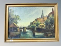 Danish school : view towards a bridge, oil on canvas,