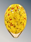 Peter Layton (Born 1937) A mottled yellow art glass vase, signed, height 23cm