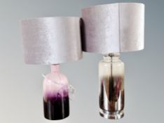 A pair of glass table lamps