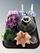 A group of envelope glass bowls, together with two glass baskets,