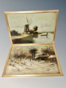 Danish School : A figure beside a windmill, oil on board,