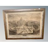 Eighteenth century Italian School : Basilica Vaticana, engraving, laid to canvas,
