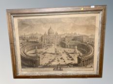 Eighteenth century Italian School : Basilica Vaticana, engraving, laid to canvas,