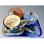 Four Le Creuset enamelled sauce pans, two with lids,