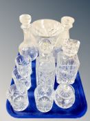 Four crystal decanters, flower vase,