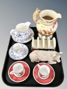 A Nao figure of a bull, Old Tupton Ware toast rack, Royal Doulton Sapphire Blossom milk jug, bowl,