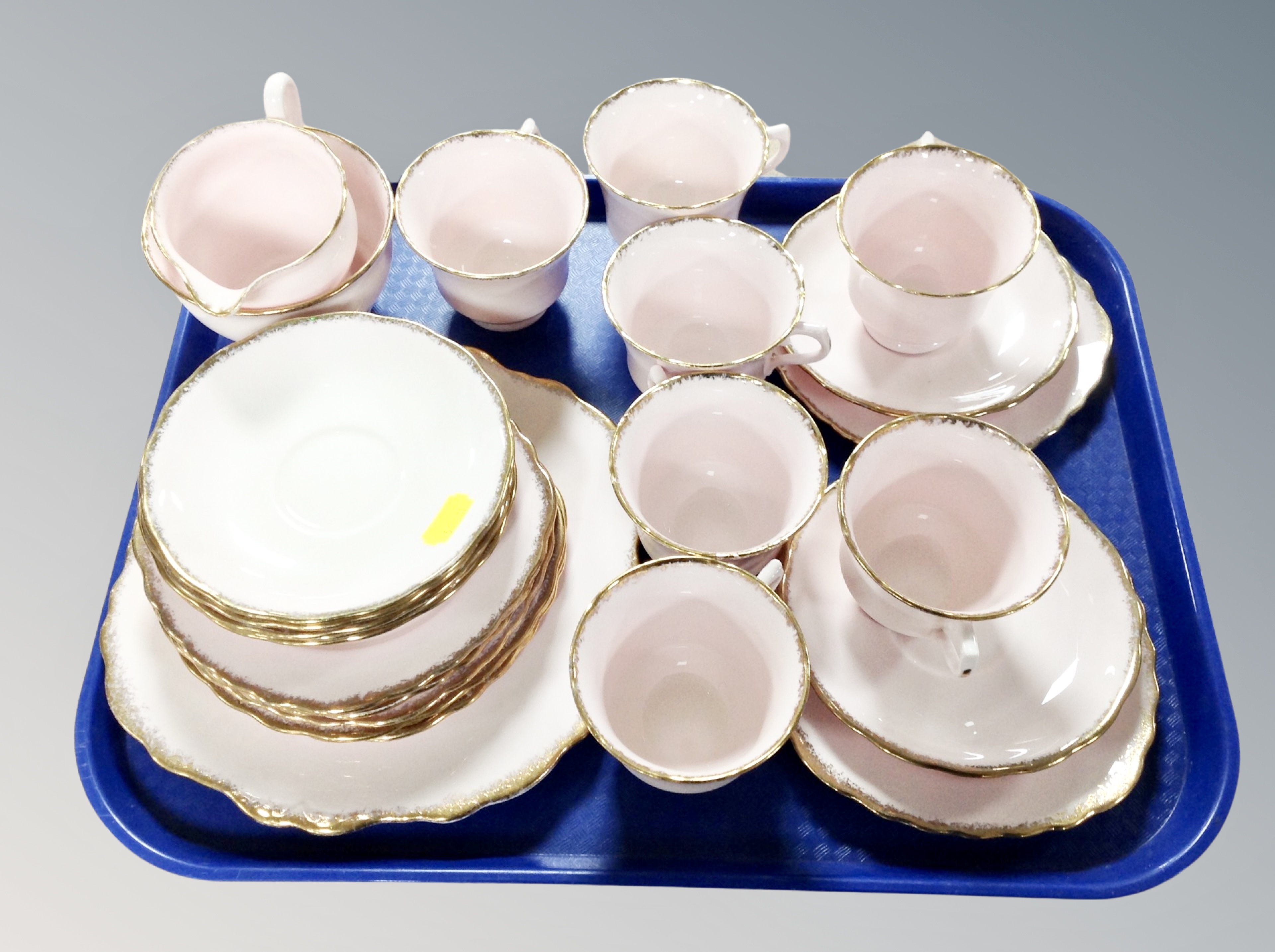 Twenty five pieces of Vale tea china on pink ground